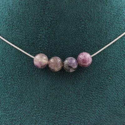 Stones and Minerals. Necklace of 4 Purple Mica Beads from Tanzania 8 Mm. Steel Chain Necklace Women, Men. Customizable Size.