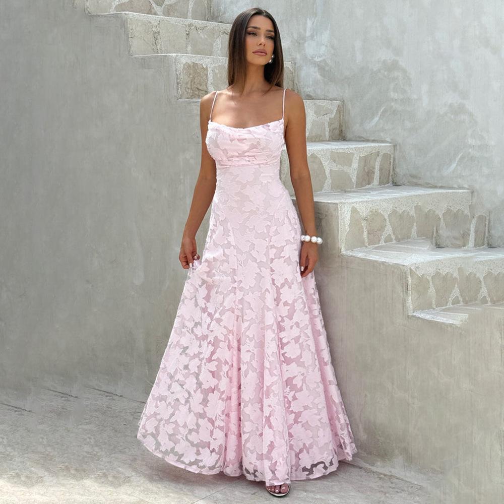 Elegantes rückenfreies Spitzen-Slip-Abendkleid für Damen