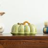 Su-style Green Ceramic Pumpkin Dish for Bread, Cake, Snacks, and Candy