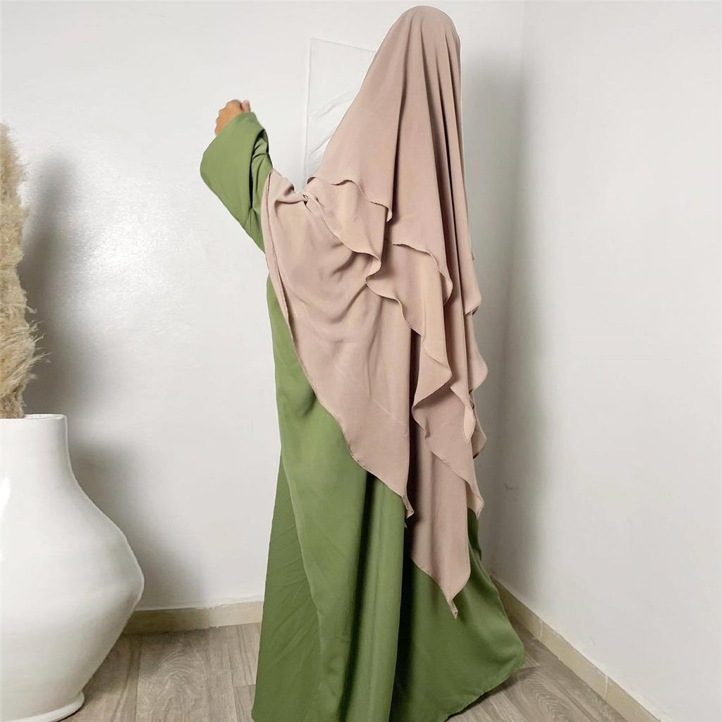 Plain Three-Layer Chiffon Hijab Prayer Khimar Solid Color Arabian TüRkiye Shawl Headscarf 136*120cm