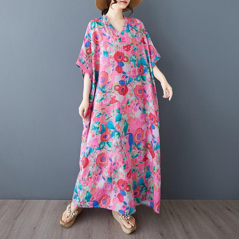 Manica corta Plus size vintage floreale nuovo in abiti per le donne casual larghi maxi lungo abito estivo