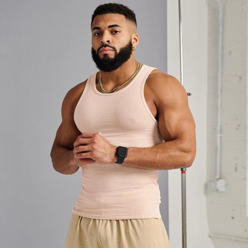 Vestă de fitness cu uscare rapidă de vară pentru bărbați – Cămașă sport fără mâneci, de culoare uni, marca de modă americană