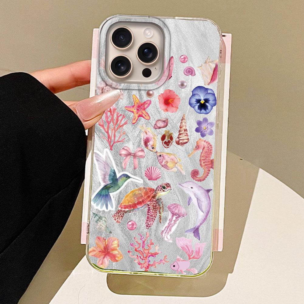 

Чехол для телефона с текстурой морского животного, цветка, пера для iphone 16 15 14 7 8 Plus 13 11 12 Pro Max X XS XR SE2022 2020 16e Задняя крышка iPhone 12 pro белый