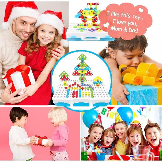 Educational Toys Building Blocks, 244 Pieces Electric Screwdriver DIY Building Toys for Boys and Girls, Educational Construction Building kit for