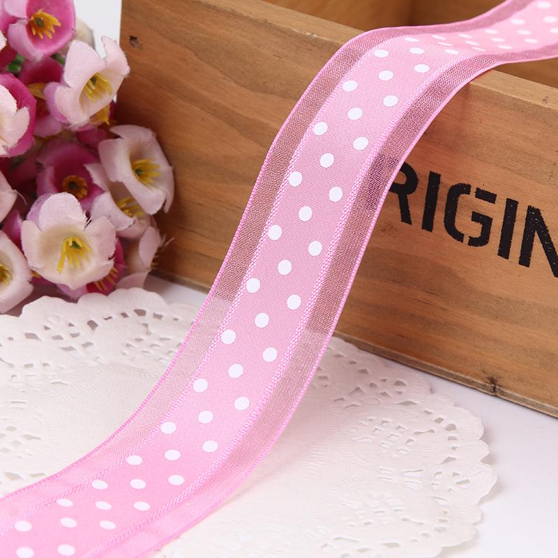 

1 25mm Bilateral Organza Printing Polka Dots Ribbon Handmade Hair Bow Party Christmas Wedding Decor DIY Sewing Fabric 1 Yard Dot Chiffon 25mm ярко-розовый