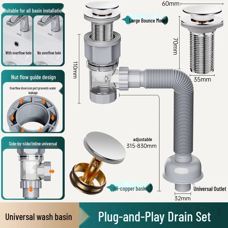 Universal Odor-Proof Bathroom Washbasin Drain Set