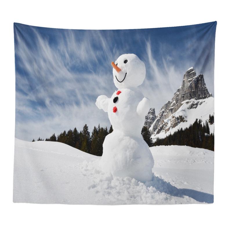 Christmas Snowman Tapestry - Festive Living Room Wall Hanging, Polyester Fabric Décor