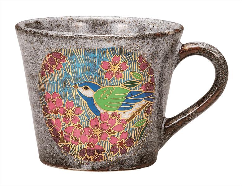 Kutani Ware Iwataya Mug, Gold Cherry Blossom and Bird Design K9-942