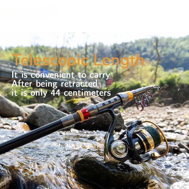Portable Short Sea Fishing Rods Telescopic Rod Carbon Fiber 1.8-3.6M Ceramic Guide Ring Travel Fishing Tackle Spinning Rod Mini Sea Rod Unisex
