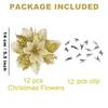 12Pcs Christmas Poinsettias Flowers Decoration Artificial Flowers for Christmas Tree Ornaments Suitable for Home Christmas Decorations