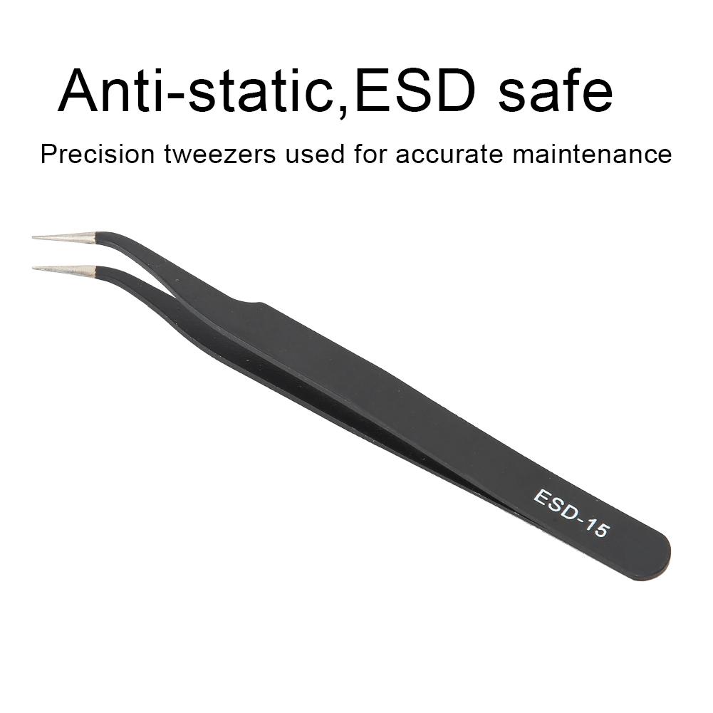 2PCS ESD 15 Anti Static Precision Tweezers Stainless Steel Curved Tweezers Maintenance Tools(Edd 15 (Curved ) )