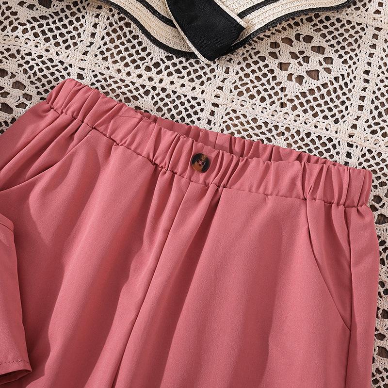 Girls' Fashionable Outfit - Summer Children's Casual Solid-colored Cardigan, Straight-leg Wide-leg Trousers, Two Pieces