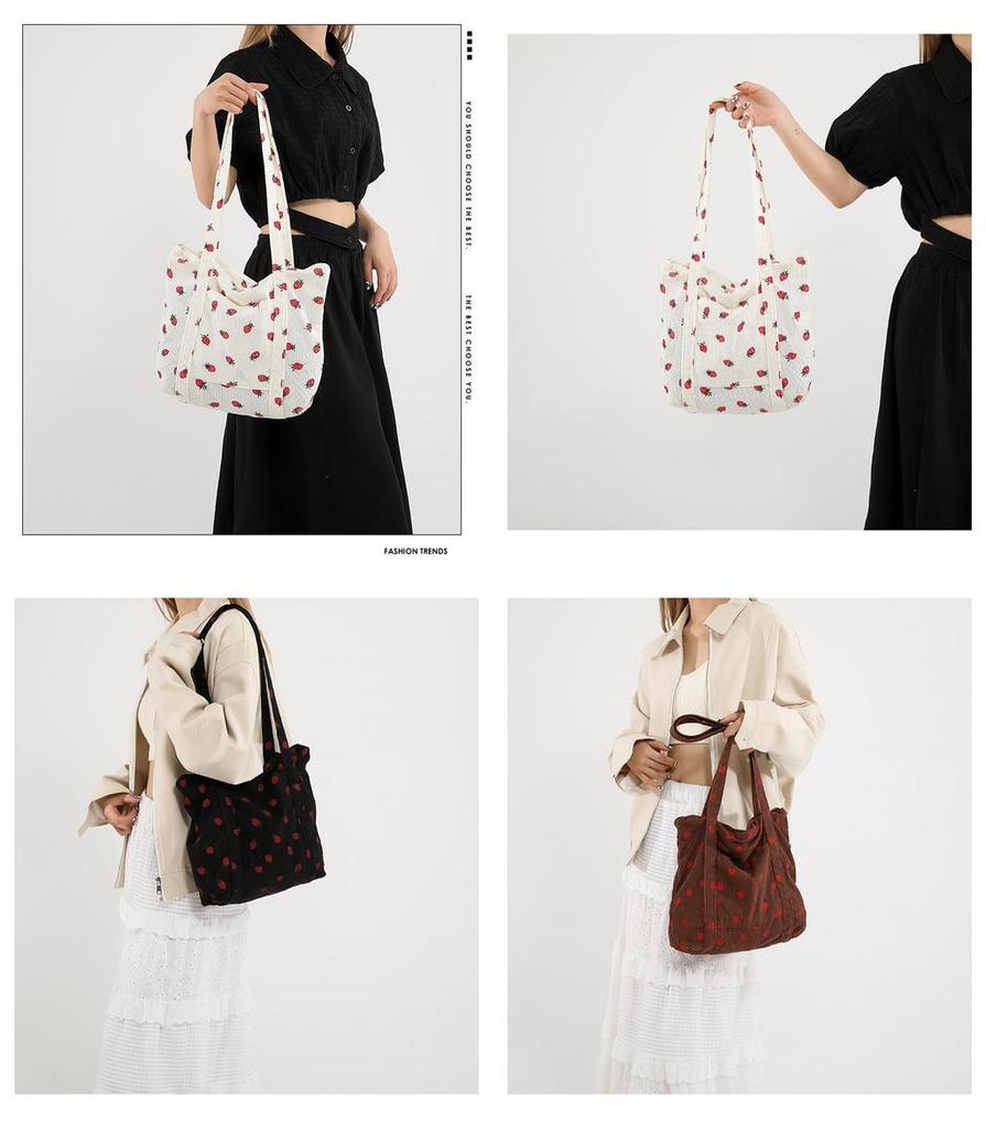 2024 Corduroy Large Capacity Shoulder Bag For Women Cute Canvas Tote Bag For School**