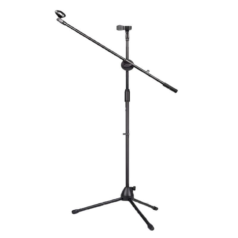 Adjustable Metal Floor Microphone and Phone Stand with Tripod Base for Live Singing
