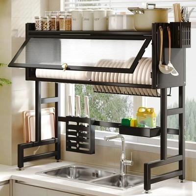 Escurridor de Platos Sobre Fregadero Escurridor de Platos de Cocina Gabinete de Almacenamiento de Encimera de Gran Capacidad Estante Multifunción para Platos