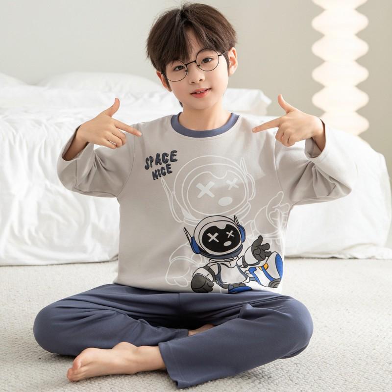 Boys Cotton Pajama Set Long Sleeve Thin Winter Sleepwear Kids 8 Years Cartoon Print Comfortable Home Wear
