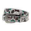 Brown PU Belt with Rhinestones & Floral Y2K Design