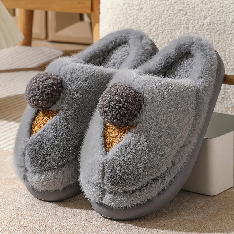 Winter new cartoon cotton slippers women's indoor thick-soled home fluffy shoes wear warm half-drag cotton shoes