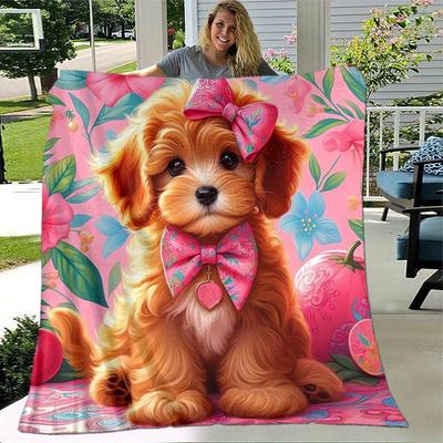 1pc. Cute Puppy Print Blanket - Perfect for Home, Office, Outdoor Use, Gift Idea, Suitable for All Seasonsz041704