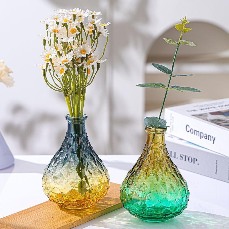 European Rhombus Glass Small Vase Home Decoration Wedding Decoration Relief Glass Small Vase Tabletop Ornament