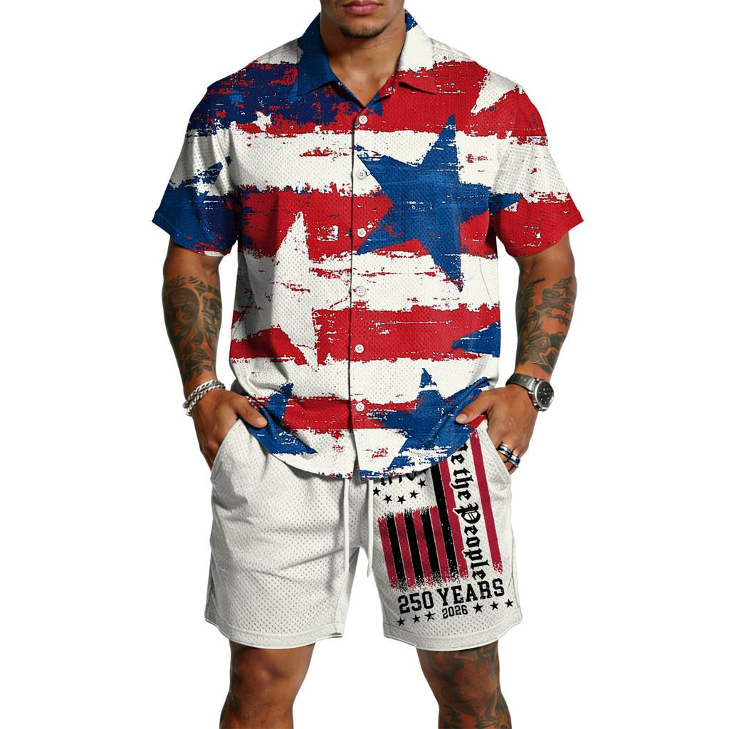 Men's Casual Lightweight Breathable Short-Sleeve Shirt And Shorts Set