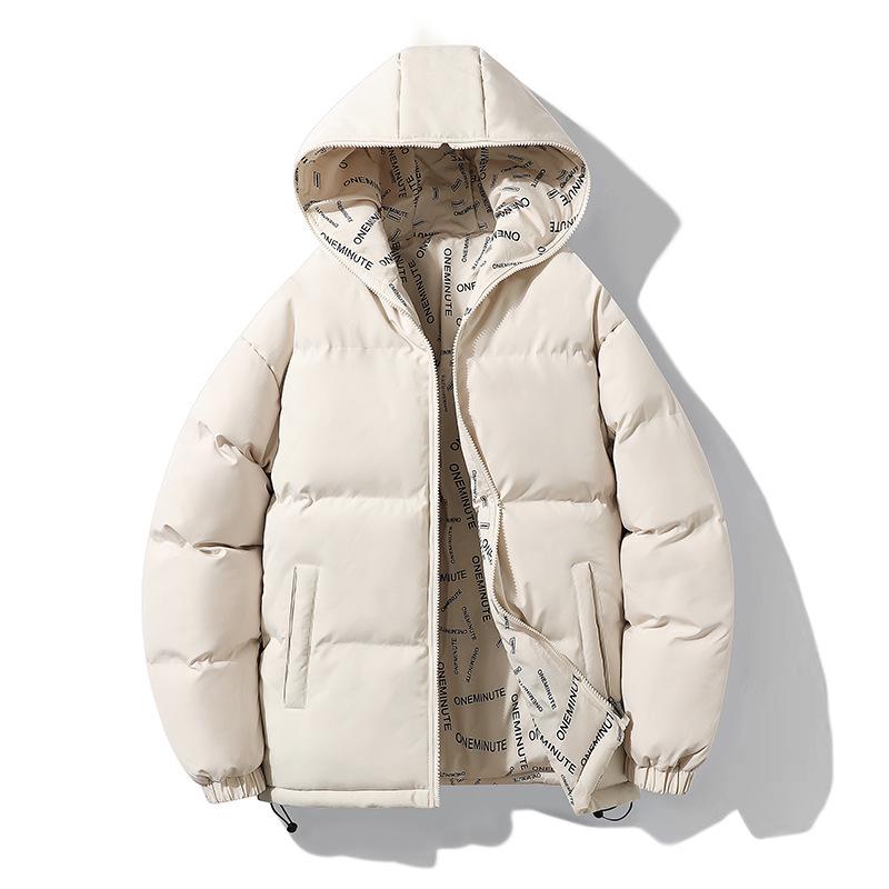 

2023 Trendy Plus Size Cotton Jacket: Reversible Hooded Loose-Fit Winter Outerwear for Couples, Thick and Warm 2XL брудно-білий