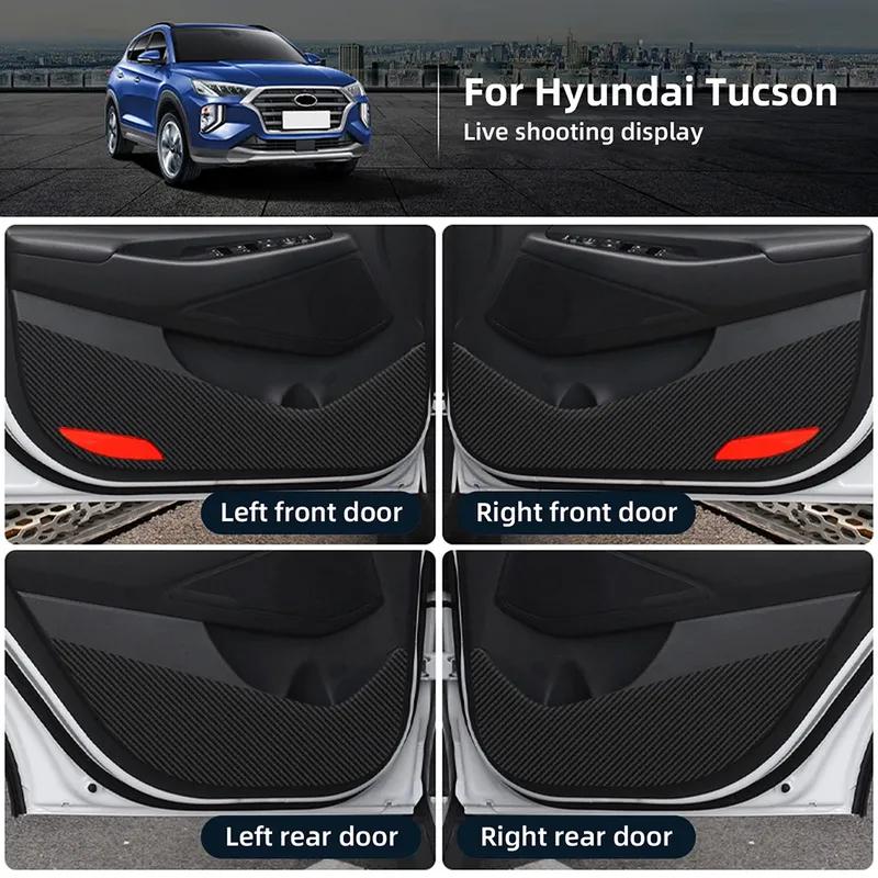 Leather Carbon Mat Door Anti-kick Pad For Hyundai Tucson TL 2015 2016 2017 2018   LHD RHD Car Interior Trim Accessories