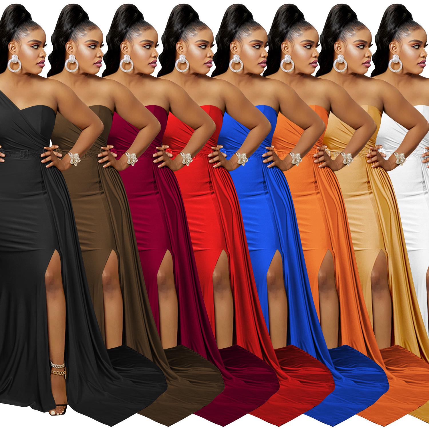 

Modern One-Shoulder Solid Color Party Dress for Women XXL червоний
