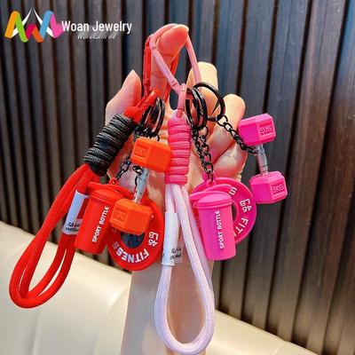 Fitness Barbell Keychain Charm: Sports Style Water Bottle Pendant for Bags & Car Keys
