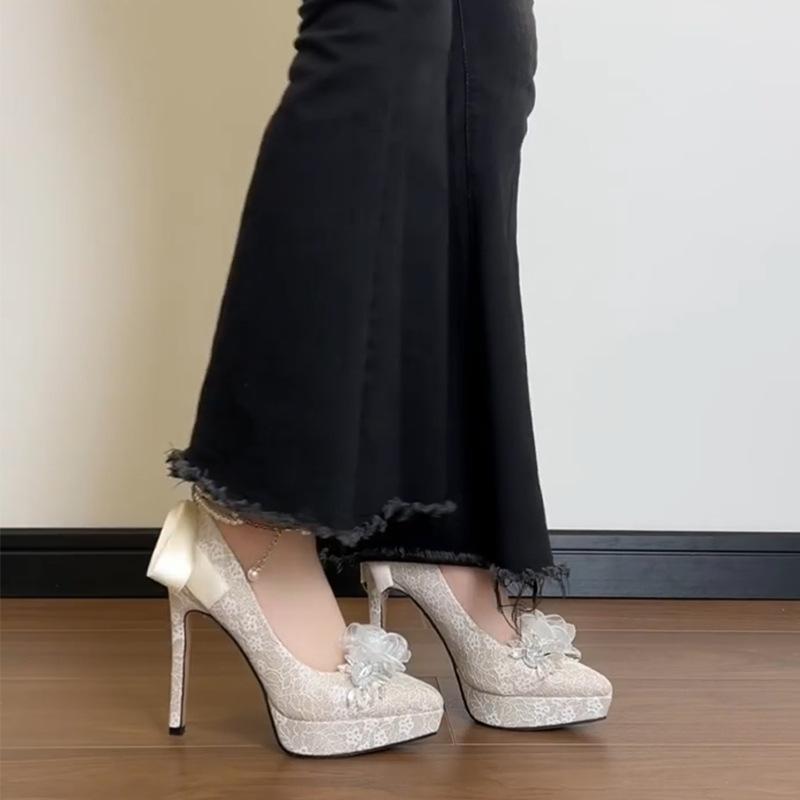 Royal sister sexy pure desire high heels women pointed head thin heel waterproof table single shoes temperament advanced not tired feet