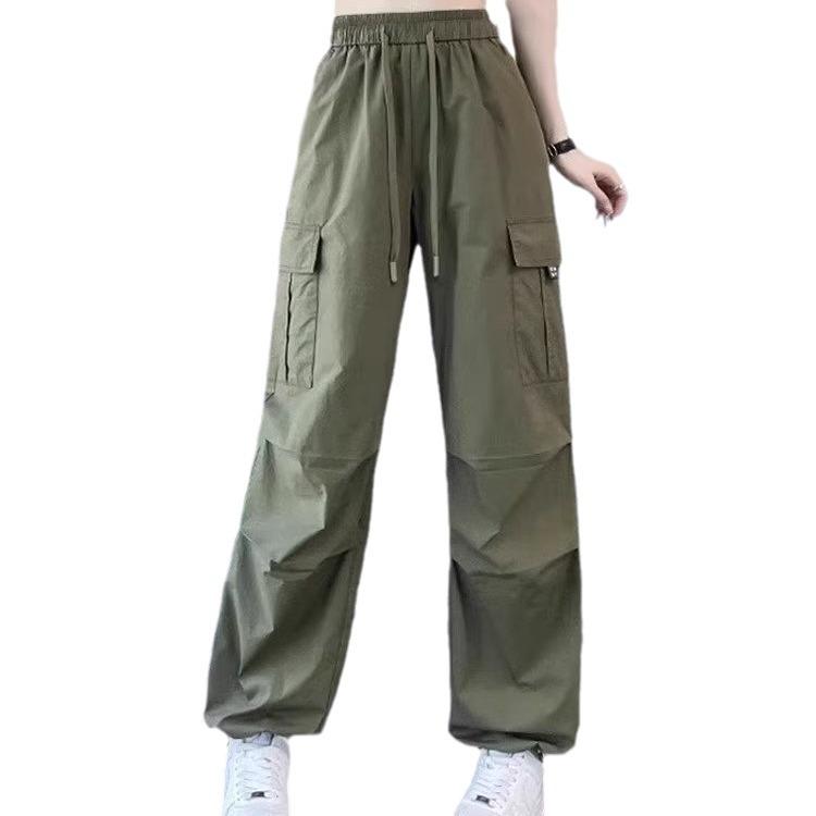 American Women's 2024 Summer Ice Silk Quick-Dry High-Waisted Cargo Pants - Breathable, Thin, Cuffed, Nine-Point Casual Trousers