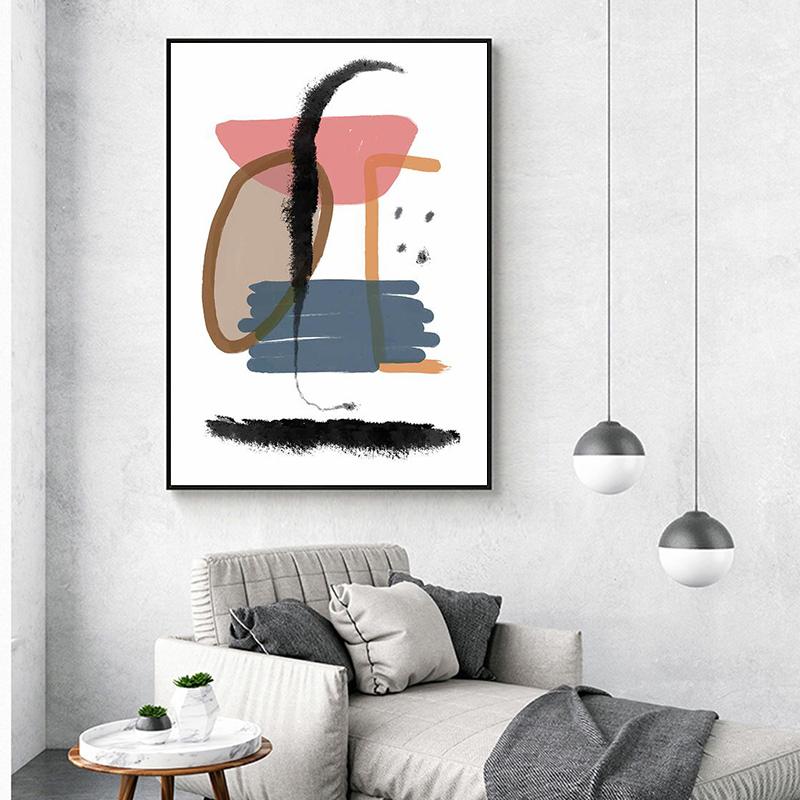 Wandkunst, abstrakte geometrische Pinsel-Graffiti-Malerei, nordisches Bild, abstrakte Leinwandmalerei, Poster, Druck, Bild, Wohnkultur