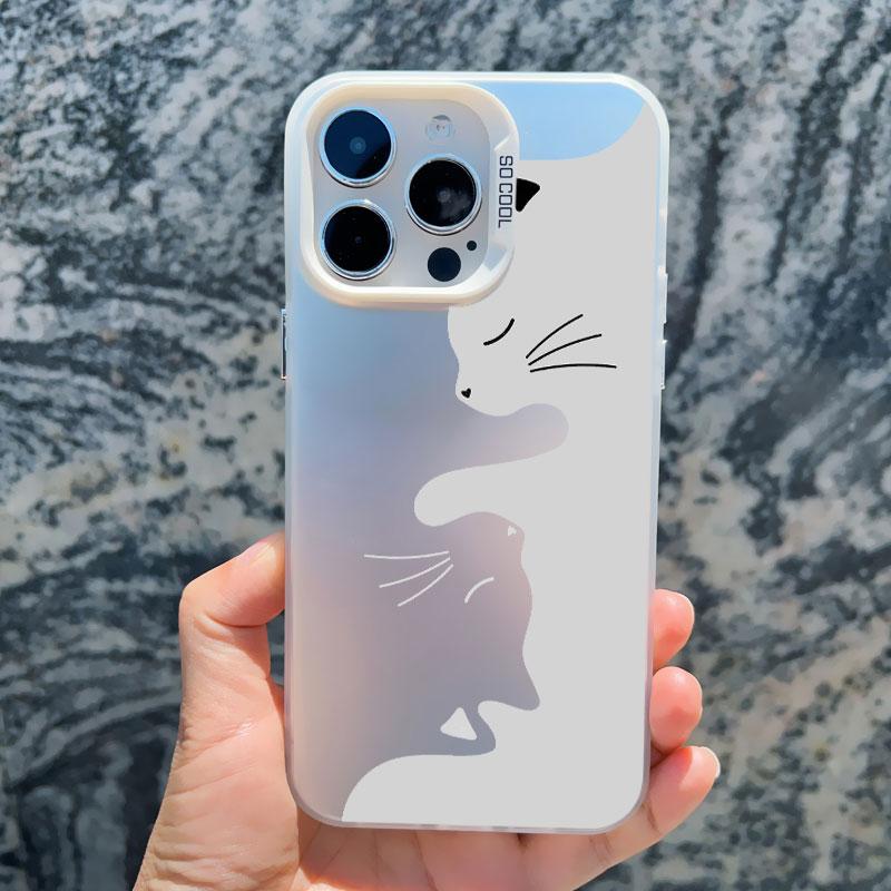 Coque de téléphone Mignonne Dessin Animé Chat Noir Pour iPhone 16 15 Pro Max Plus 14 13 12 11 Pro Max 13 Mini Anti-Choc Couverture Arrière Laser Funda