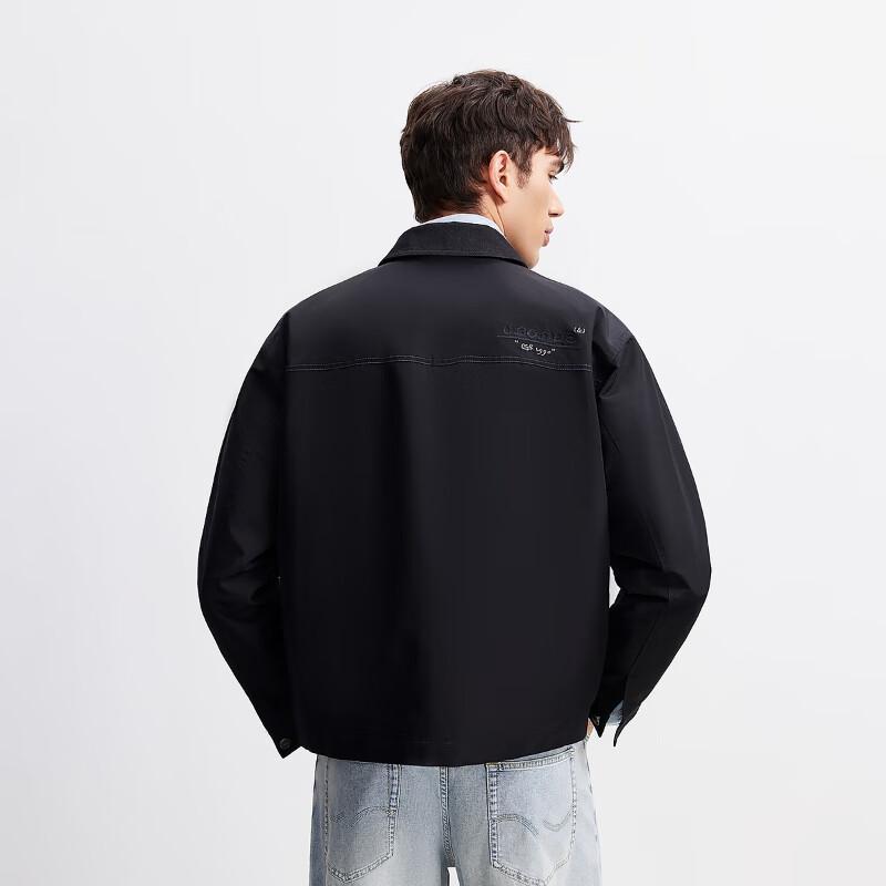 JACK&JONES Men's Embroidered Faux Two-Piece Washed Loose Jacket