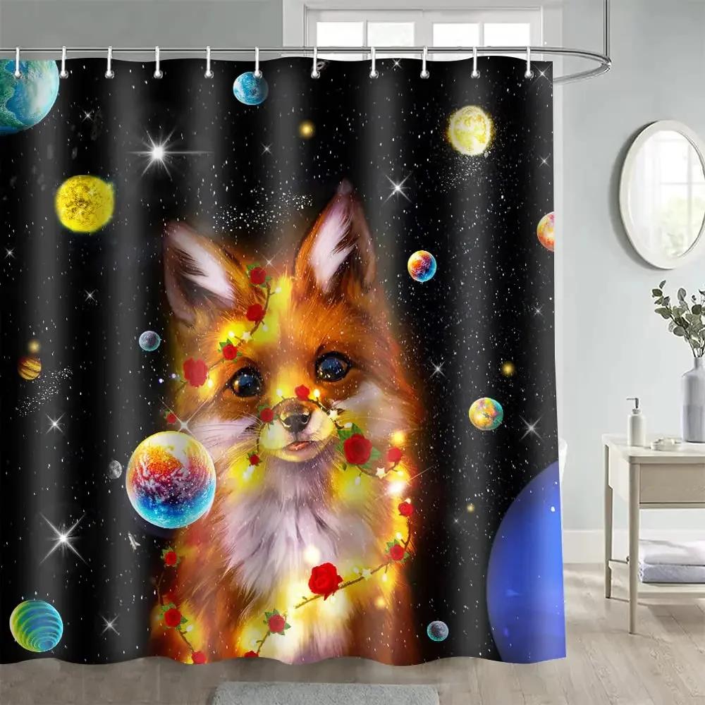 Painting Animal Lover Fox In The Forest Shower Curtain,Rustic Lodge Forest Hunting Bathroom Decor Wild Animals Bathroom Curtains