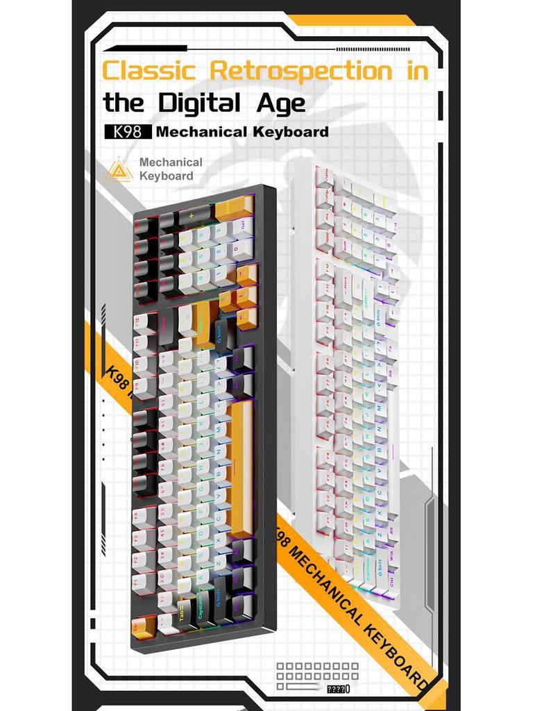 K98 Wired Mechanical Keyboard with Blue/Red/Brown Switches - Detachable Cable for PC, Laptop, Office, Gaming