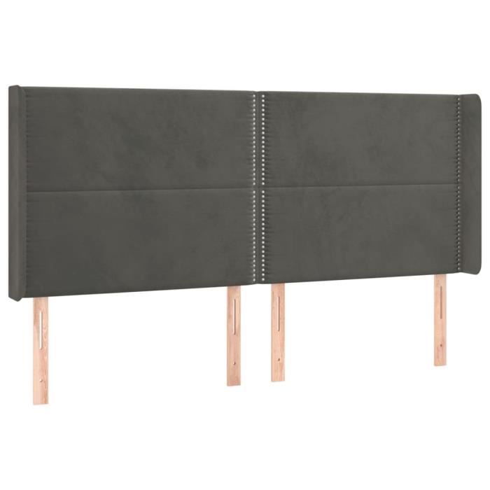 VidaXL Tête de lit avec oreilles Gris foncé 183x16x118-128 cm Velours3119501