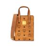 MCM Klassik Visetos Aged Leather Print Synthetic Leather Handbag Shopping Bag Mini Women's Brown with Brandy Color