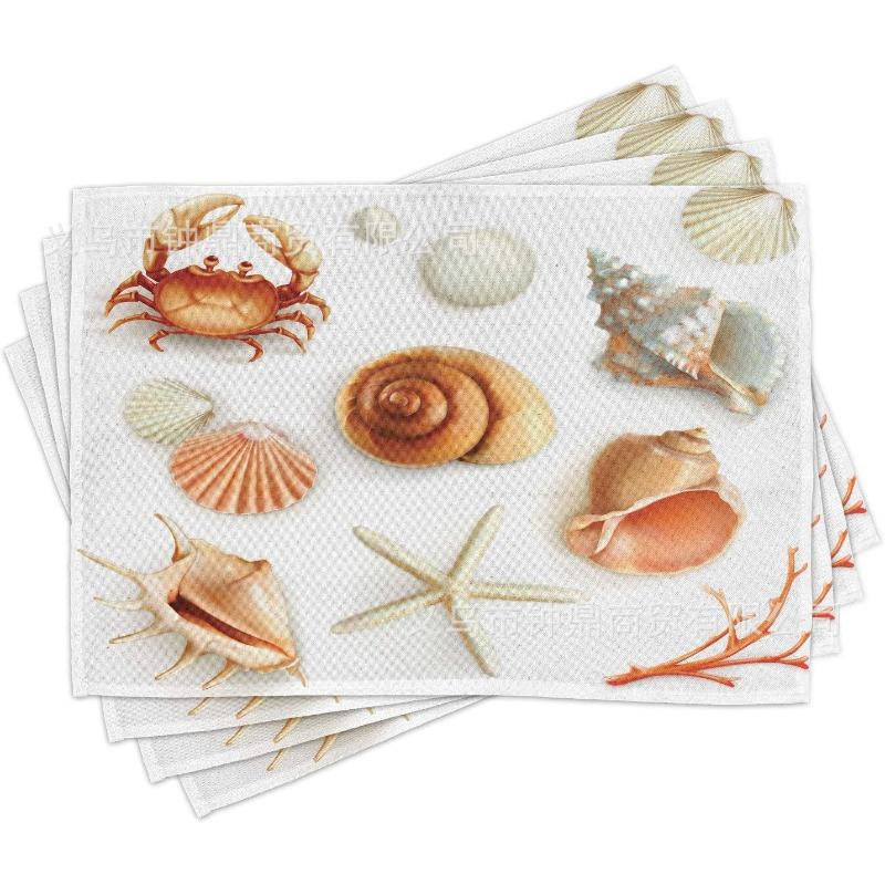 Hot Summer Beach Placemats Starfish Beach Theme Ocean Shell Printing Dust-proof and Heat-insulating Summer Placemats