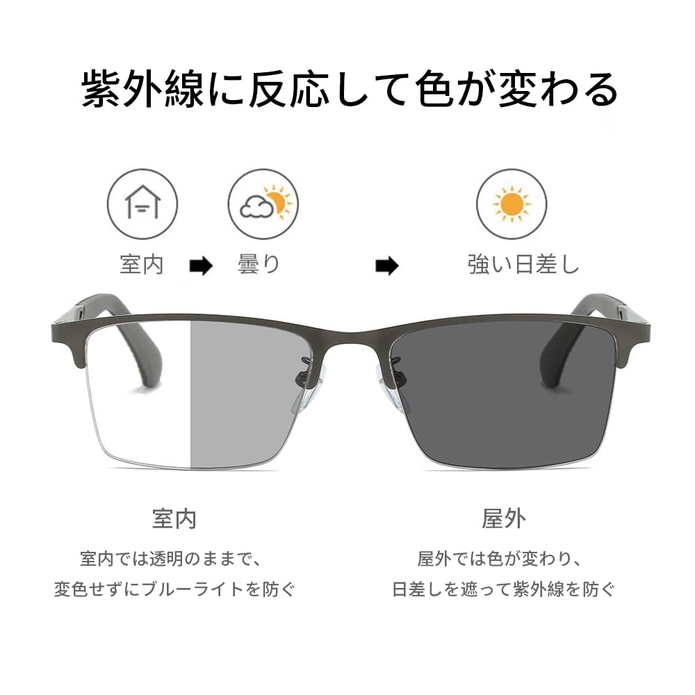 Fashionable Reading Blue Light Bifocal Photochromic Progressive Multifocal Half Rim Silver B1342 [FEISEDY] Men's Glasses, Blocking, Glasses,