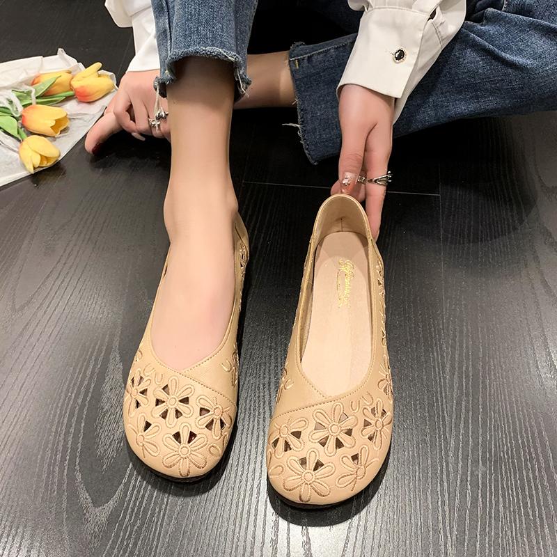 Mère Femmes Chaussures Sandales Ballerines Découpe Slip On Mocassins Doux Été Plage Vintage Grande Taille