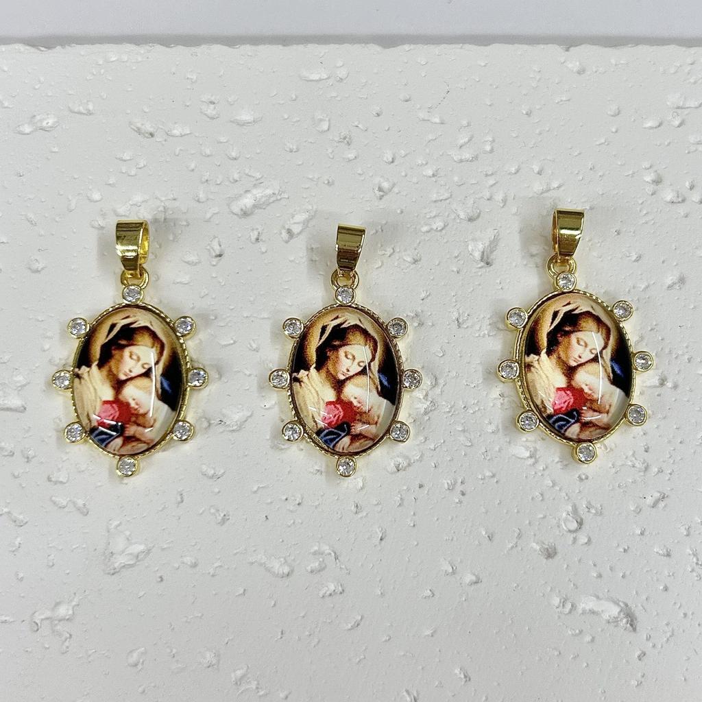 Oval Copper Personality Trendy Portrait Virgin Mary Pendant Necklace Bracelet Accessories Material