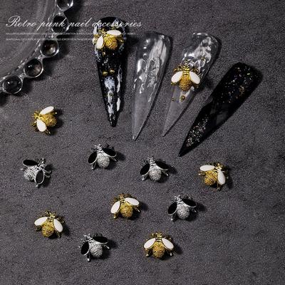 10Pcs Retro Ouro Prata Estilo Punk Liga Unha Jóias Abelha Metal Nail Art Decoração