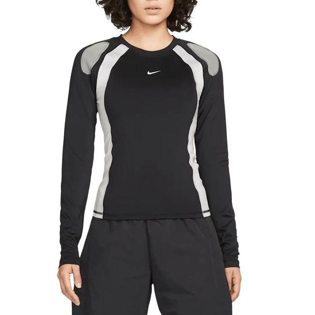 Nike Sportswear Color Block Logo Slim Fit Long Sleeve T-Shirt Women Tops Black DM6081-010