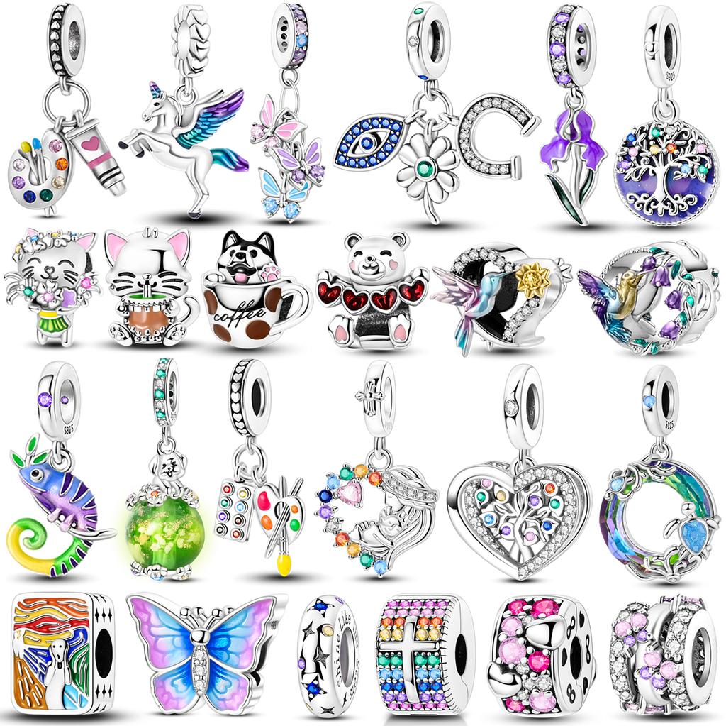 Colorful Charm Bead Charms copper CZ Butterfly Bead Charms Cute Bird Cat Dog Pendants Compatible With Authentic Bangle Charm Bracelets Do It Yourself