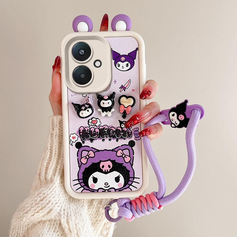 KEYSION Cute Ear 3D Cartoon Case for Redmi 13C 4G 5G with Bracelet Soft Silicone Shockproof Phone Cover for Xiaomi POCO C65