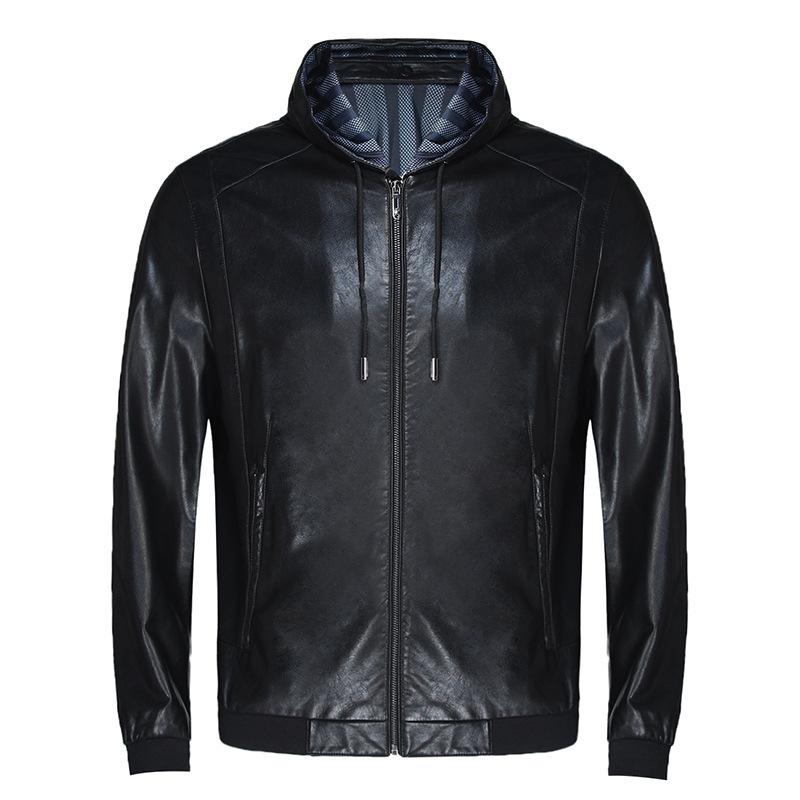 Young men's leather jacket spring and autumn new hooded casual dad autumn clothing 40 years old 50 years old jacket men's clothing