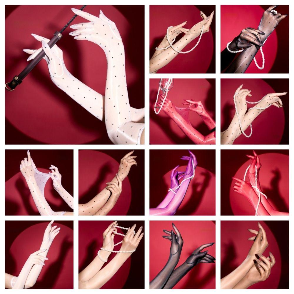 Oil Shiny Sheer Gloves Ultra-thin Stockings Gloves Stretchy Sun Protection Gloves  Cosplay