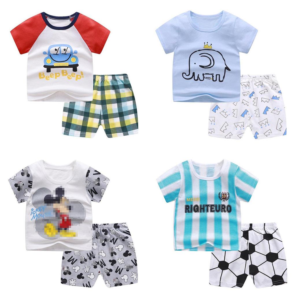 Set Estivo in Cotone per Bambini con T-shirt a Maniche Corte e Pantaloncini con Stampe Animali per Bambini