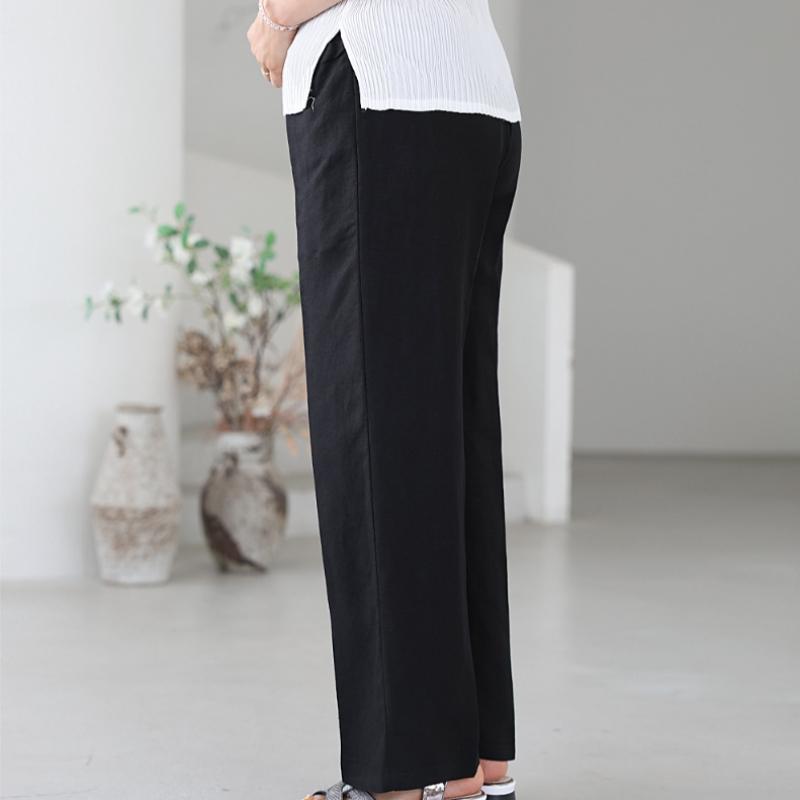 Shiz Madam Pocket V Stitch Linen Wide Pants P92069
